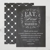 Wit eet drink en wordt huwelijksuitnodiging kaart (Voorkant / Achterkant)