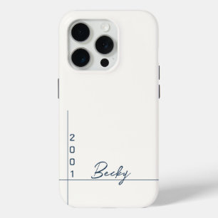 Wit Effen Kleur Blauw Naam en Jaar iPhone 15 Pro Case