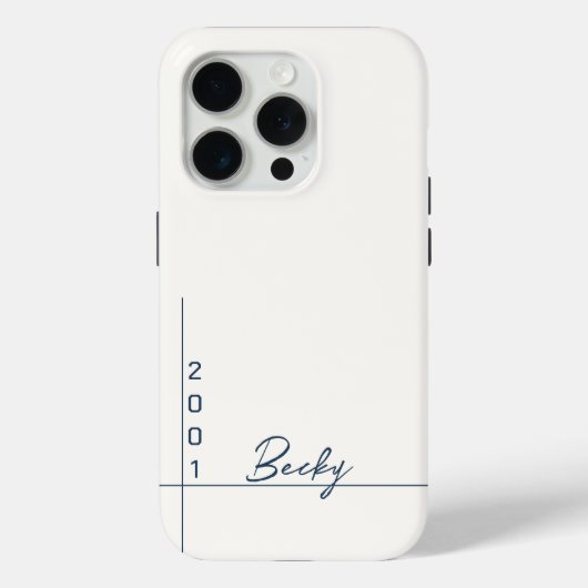 Wit Effen Kleur Blauw Naam en Jaar Case-Mate iPhone Case (Achterkant)