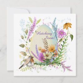 Wit ei kleine vogel kleurrijke bloemen bloemenkleu kaart