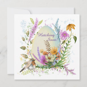 Wit ei kleine vogel kleurrijke bloemen bloemstuk kaart