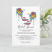 Wit Elegant Bloemen Schoen Vrijgezellenfeest Kaart (Staand voorkant)