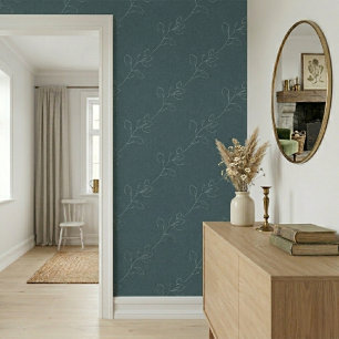 Wit Elegant Bloemendesign Moderne Wol Donker Teal Behang
