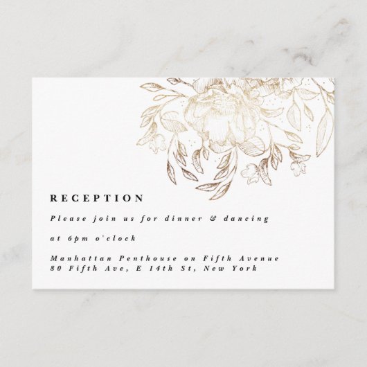 Wit Elegant Drawn Botanical Wedding Reception Informatiekaartje (Voorkant)