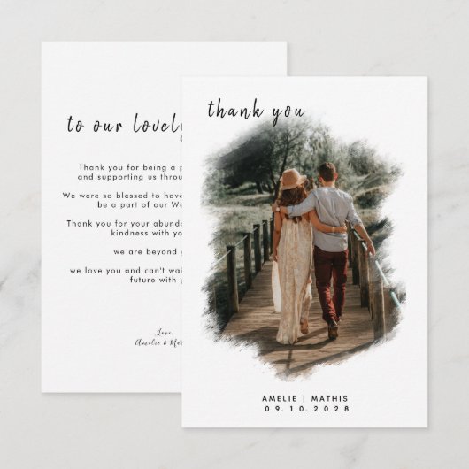  wit elegant eenvoudig met foto Weddenschap Bedankkaart (Voorkant / Achterkant)