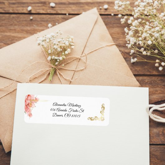 Wit Elegant Eenvoudig Roze Goud Quinceañera Etiket