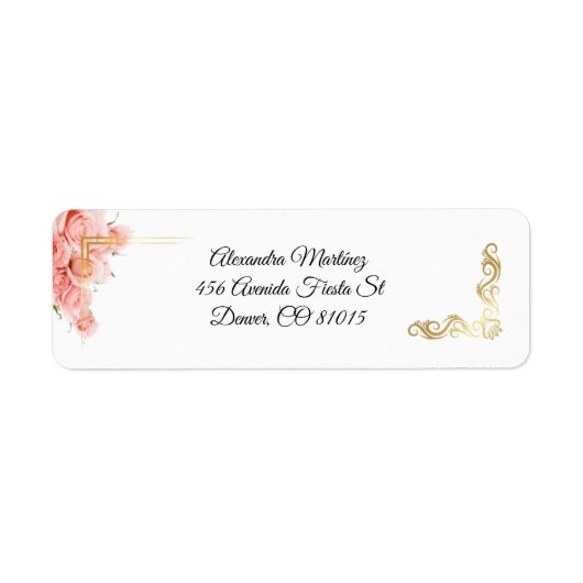 Wit Elegant Eenvoudig Roze Goud Quinceañera Etiket (Voorkant)