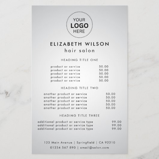 Wit Elegant | Eenvoudige Salon Service Menu Flyer (Voorkant)