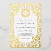 Wit Elegant Goud Bloemen Lijst Initiaal Bruiloft Folie Uitnodiging (Voorkant)