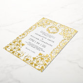 Wit Elegant Goud Bloemen Lijst Initiaal Bruiloft Folie Uitnodiging (Gedraaid)