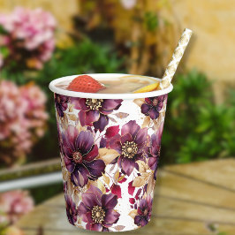 Wit Elegant Goud Bourgogne Bloemen patroon Papieren Bekers