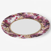 Wit Elegant Goud Bourgogne Bloemen patroon rand Papieren Bordje (Gekanteld)