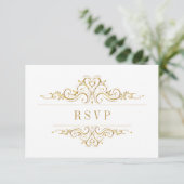 Wit Elegant Gouden Lijst RSVP Kaartje (Staand voorkant)