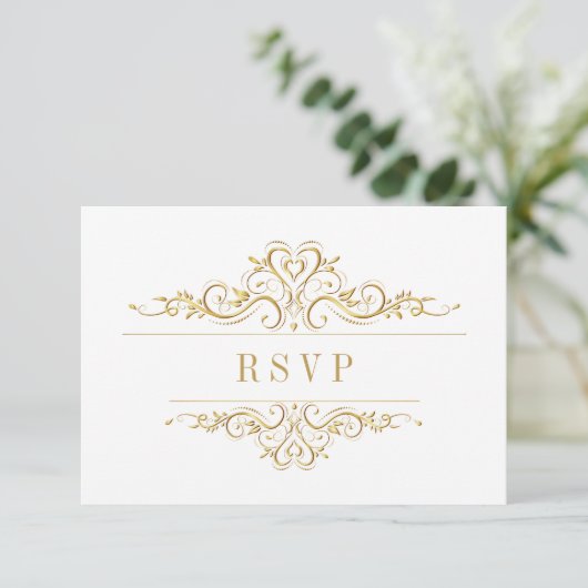 Wit Elegant Gouden Lijst RSVP Kaartje (Staand voorkant)
