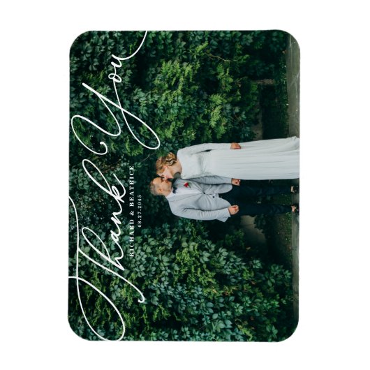 Wit Elegant Handgeschreven Script Fotobruiloft Magneet (Verticaal)