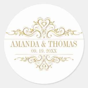 Wit Elegant Lijst Gepersonaliseerde Trouwstickers Ronde Sticker
