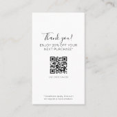 Wit Elegant Minimaal Script Promo Korting QR Visitekaartje (Voorkant)