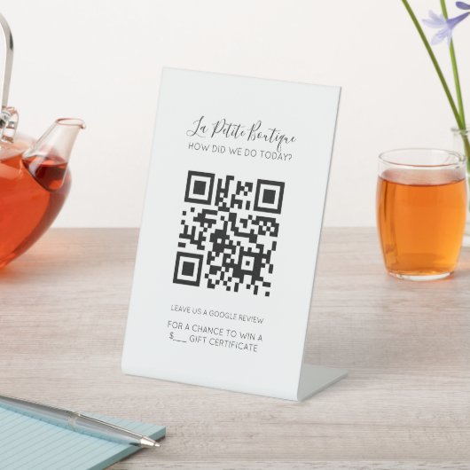 Wit Elegant Minimaal Script QR Google Review Reclamebord Met Voetstuk (Insitu)