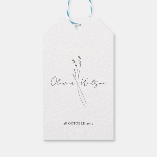 Wit Elegant Minimalistisch Botanisch Cadeaulabel (Achterkant)