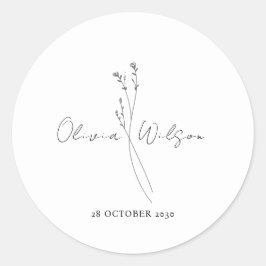 Wit Elegant Minimalistisch Botanisch Ronde Sticker