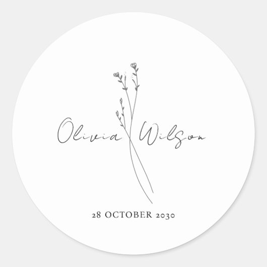 Wit Elegant Minimalistisch Botanisch Ronde Sticker (Voorkant)