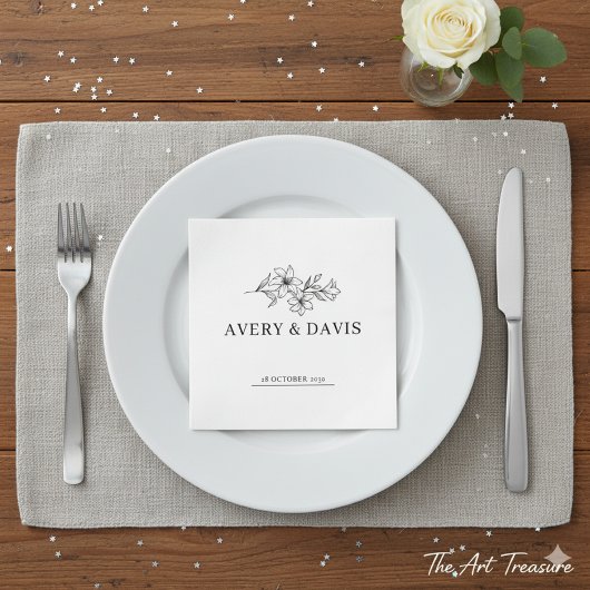 Wit Elegant Minimalistisch Botanisch Servet