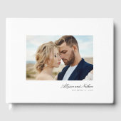 Wit Elegant Modern Eenvoudig Script Foto Bruiloft Gastenboek (Voorkant)