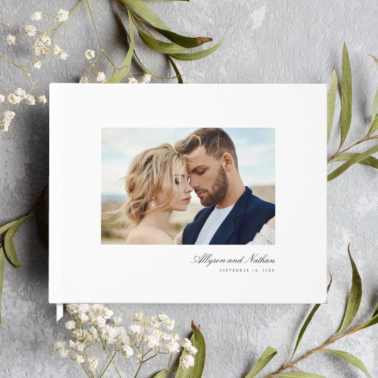 Wit Elegant Modern Eenvoudig Script Foto Bruiloft Gastenboek