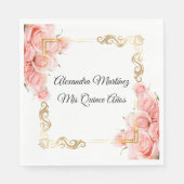 Wit Elegant Roos Flower Gold Quinceañera Servet (Voorkant)