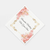 Wit Elegant Roos Flower Gold Quinceañera Servet (Hoek)