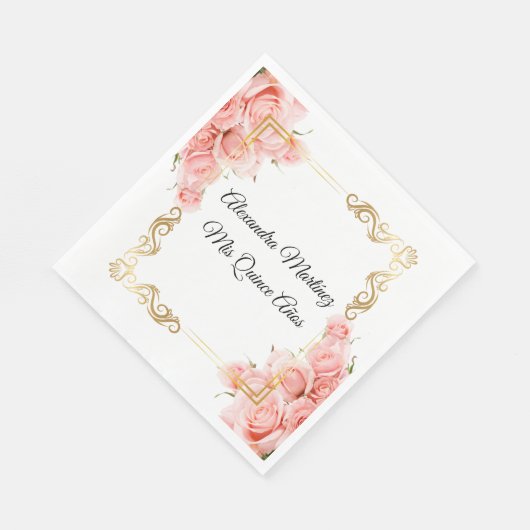 Wit Elegant Roos Flower Gold Quinceañera Servet (Hoek)