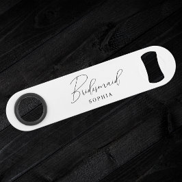 Wit Elegant Script Kalligrafie bruidsmeisje Speed Flessenopener
