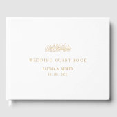 Wit Elegant Script Minimaal Goud Moslim Bruiloft Gastenboek (Voorkant)