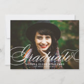 Wit Elegant Script Photo Afstuderen Kaart (Voorkant)