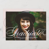 Wit Elegant Script Photo Afstuderen Kaart (Voorkant / Achterkant)