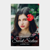 Wit Elegant Script Sweet Sixteen Foto Acryl Bord (Voorkant)