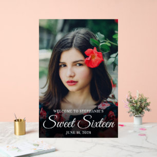 Wit Elegant Script Sweet Sixteen Foto Acryl Bord