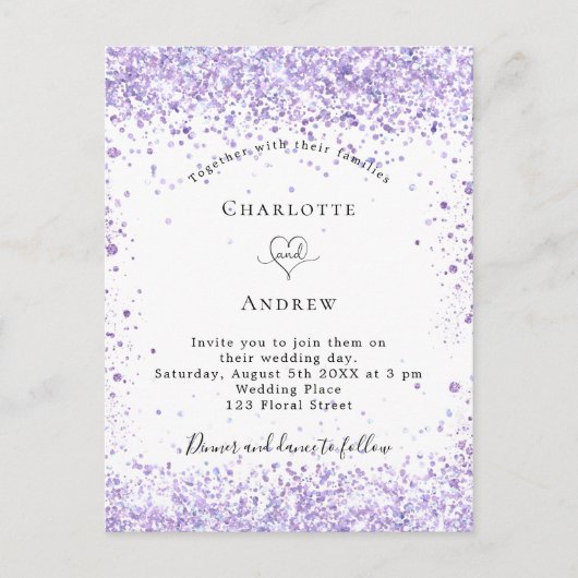 Wit-elegant van het bruidsgebak glitter script uitnodiging briefkaart (Voorkant)