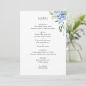 Wit | Elegante blauwe beige hortensia bruiloft Menu (Staand voorkant)