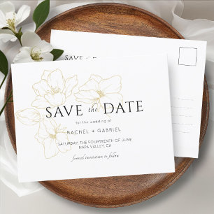 Wit   Elegante gouden bloemenbruiloft Save the Dat Briefkaart