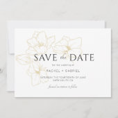 Wit | Elegante gouden bloemenbruiloft Save The Date (Voorkant)