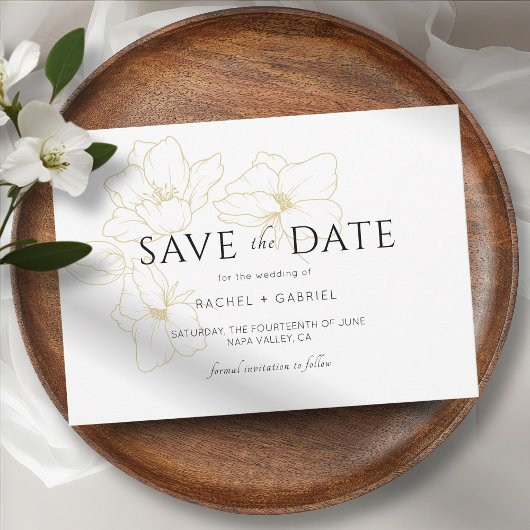 Wit | Elegante gouden bloemenbruiloft Save The Date