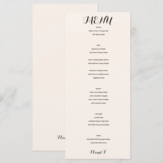 Wit Ellegant Klassiek Huwelijksmenu Menu (Voorkant / Achterkant)