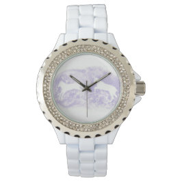 Wit emaille horloge met lavendel paardenkunst