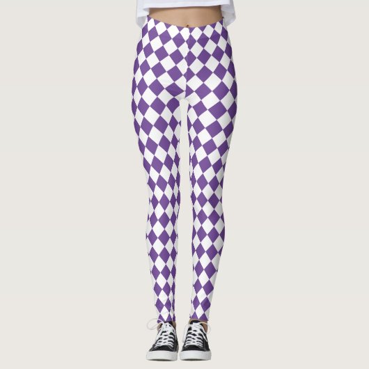 Wit en [Aangepaste kleur] gerangschikt diamantpatr Leggings (Voorkant)