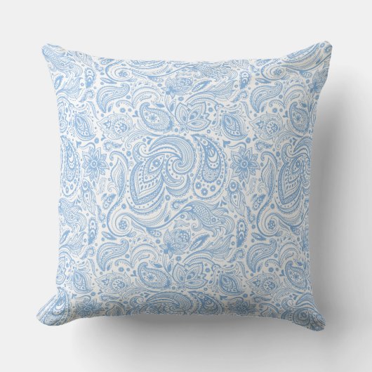 Wit en baby blauw  bloemen paisley kussen (Voorkant)