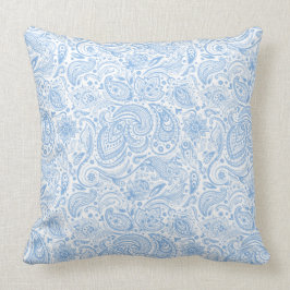 Wit en baby blauw  bloemen paisley kussen