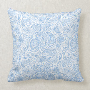 Wit en baby blauw  bloemen paisley kussen