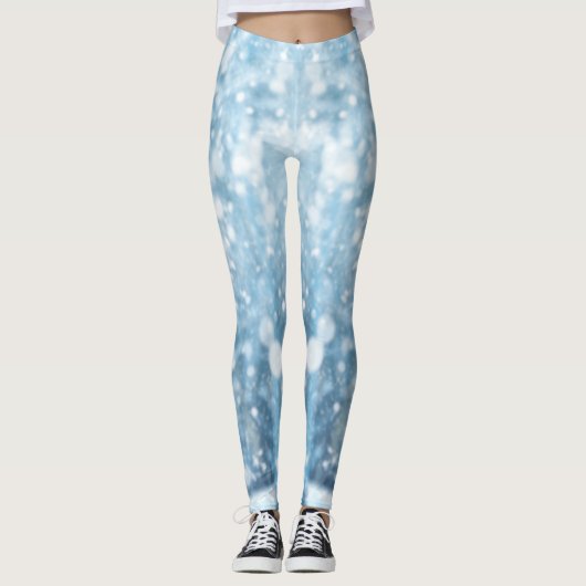 Wit en Baby blauw Esthetische Kerstsneeuw Leggings (Voorkant)