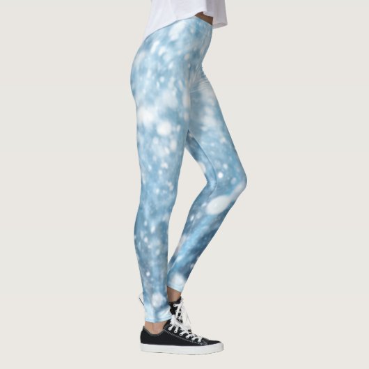 Wit en Baby blauw Esthetische Kerstsneeuw Leggings (Rechts)